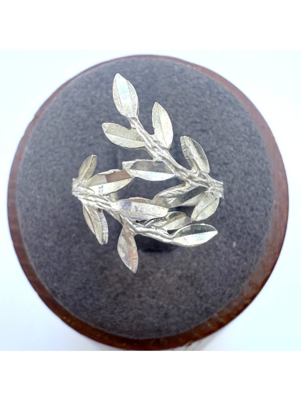 Olive Leaf Design Band Bypass Ring Sterling Silver 925 Size 4.75